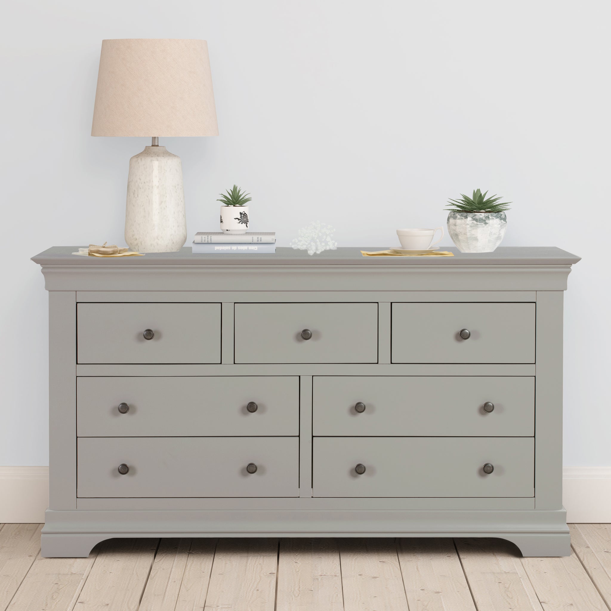 pebble grey dresser Chantilly Pebble Grey 3 Over 4 Chest Of Drawers – HomePlus Furniture