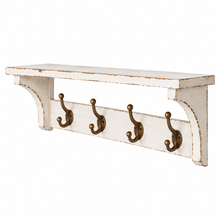 Heritage Distressed Chalk White Storage Shelf and Hooks