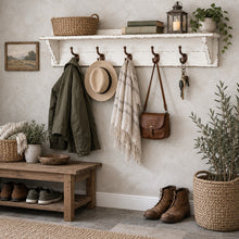 Heritage Distressed Chalk White Cloakroom Storage Shelf and Hooks