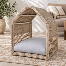 Grey Kubu Rattan Dog House Basket with Cushion