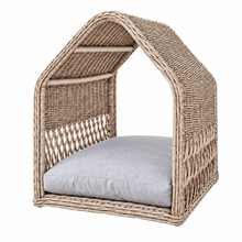 Grey Kubu Rattan Dog House Basket with Cushion
