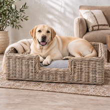 Grey Kubu Rattan Basket Dog Bed with Cushion