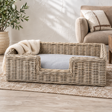 Grey Kubu Rattan Basket Dog Bed with Cushion