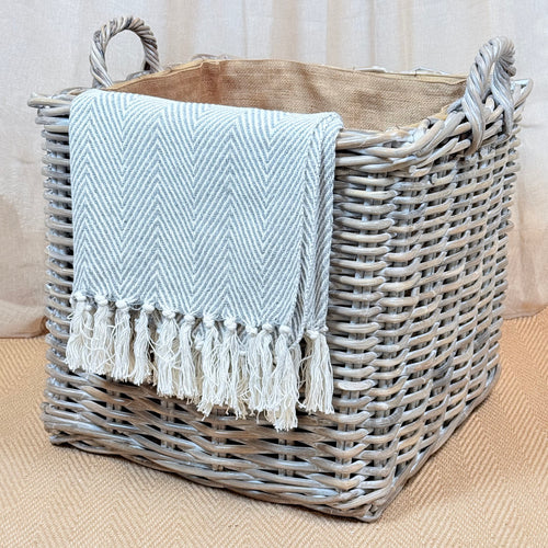 Whitewash Rattan Square Wicker Storage Basket | Medium