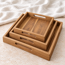 Farmhouse Ottoman Square Teak Serving Tray | Beeswax