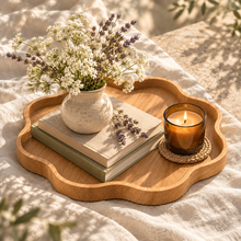 Scalloped Petal Edge Teak Serving Tray