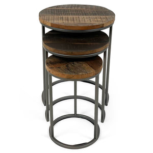 Vishnu Industrial Round Nest of 3 Tables