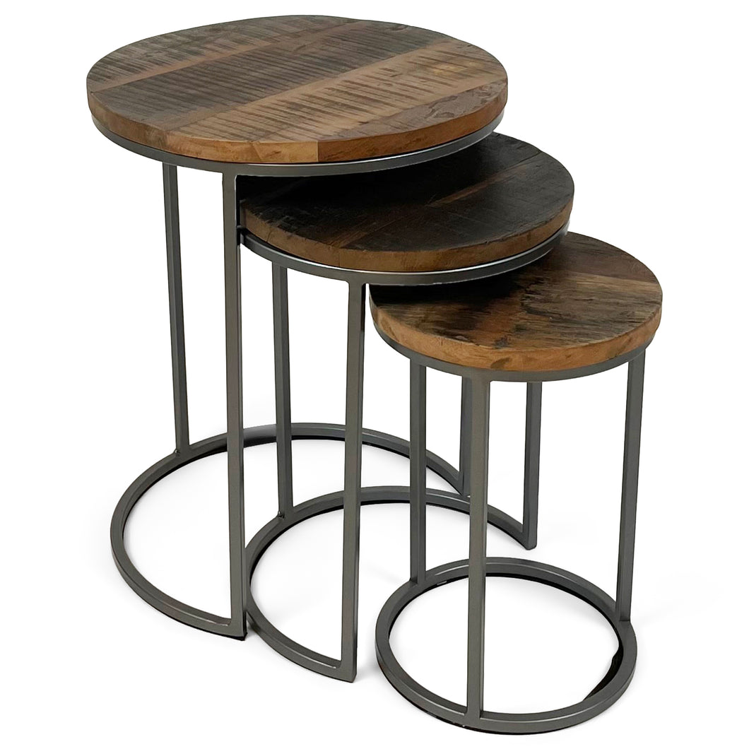 Vishnu Industrial Round Nest of 3 Tables
