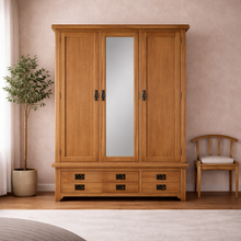 Cambridge Oak 3 Door 2 Drawer Wardrobe