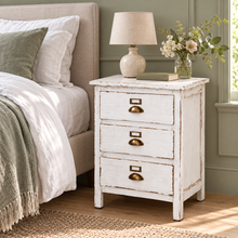 Heritage Distressed Chalk White 3 Drawer Bedside