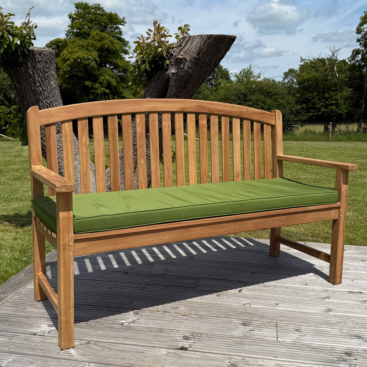 Windsor Large Teak Bow Back Garden Bench With Cushion – HomePlus Furniture
