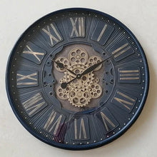 Navy and Bronze Moving Cog Wall Clock | 70 cm