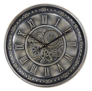 Vintage Spintime Pewter Cog Clock | 59 cm
