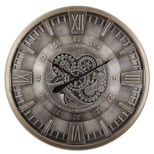 Industrial Brushed Metal Gold Cog Clock | 80 cm