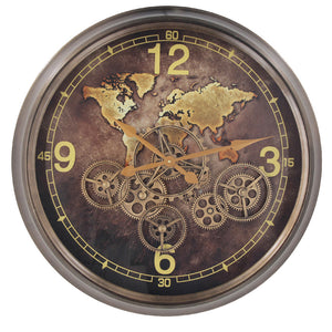 The Vintage World Map Gear Movement Wall Clock | 62 cm
