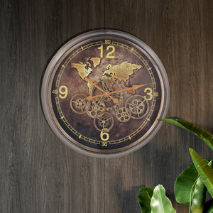 The Vintage World Map Gear Movement Wall Clock | 62 cm