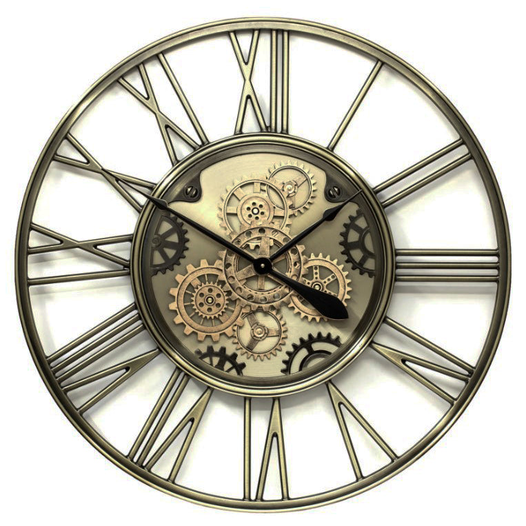 Brass Wall Cog Clock  | Roman Numerals | 62 cm