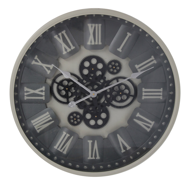 Round Modern Navy Cogs Wall Clock | Roman Numerals | 59 cm
