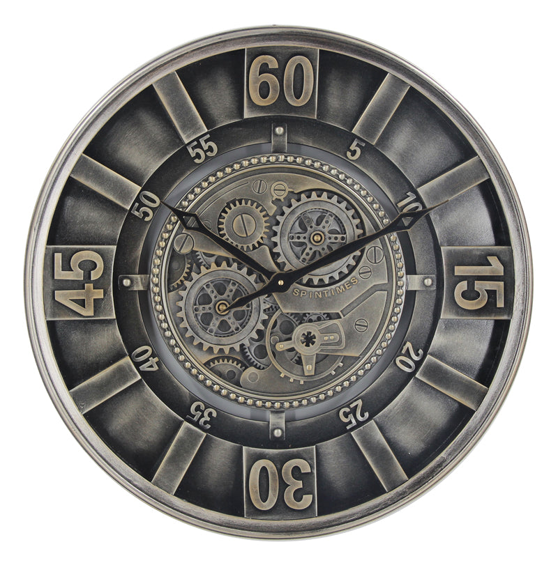 Vintage Spintime Pewter Cog Clock | 60 cm
