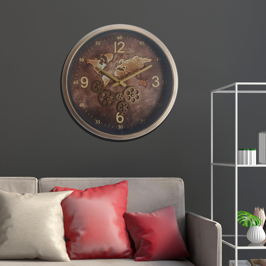 Vintage Gold World Cog Clock | 46 cm