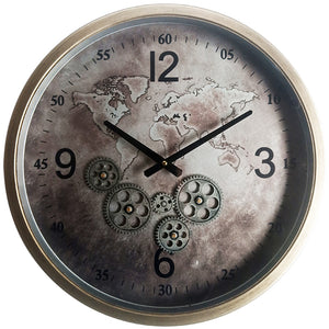 Vintage Silver World Cog Clock | 46 cm