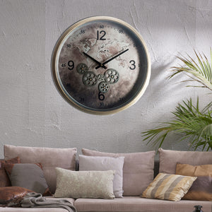 Vintage Silver World Cog Clock | 46 cm