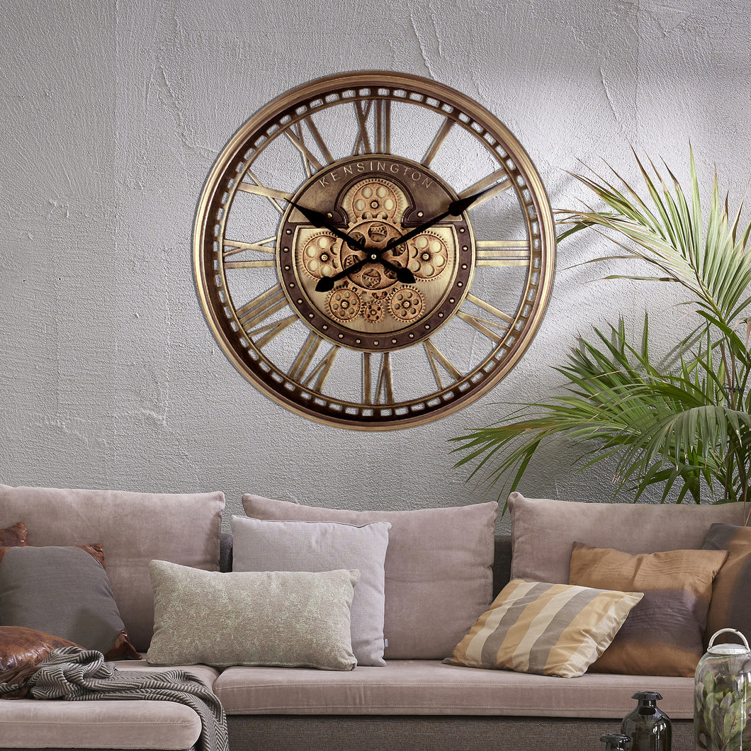 Antique Gold Moving Cog Clock | Roman Numerals | 54 cm