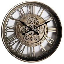 Antique Silver Moving Cog Clock | Roman Numerals | 54 cm