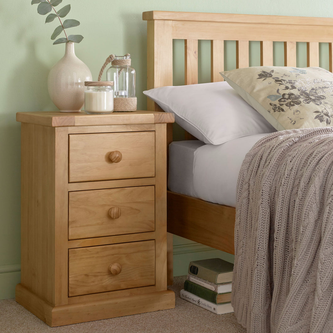 Wellington Pine 3 Drawer Bedside Table