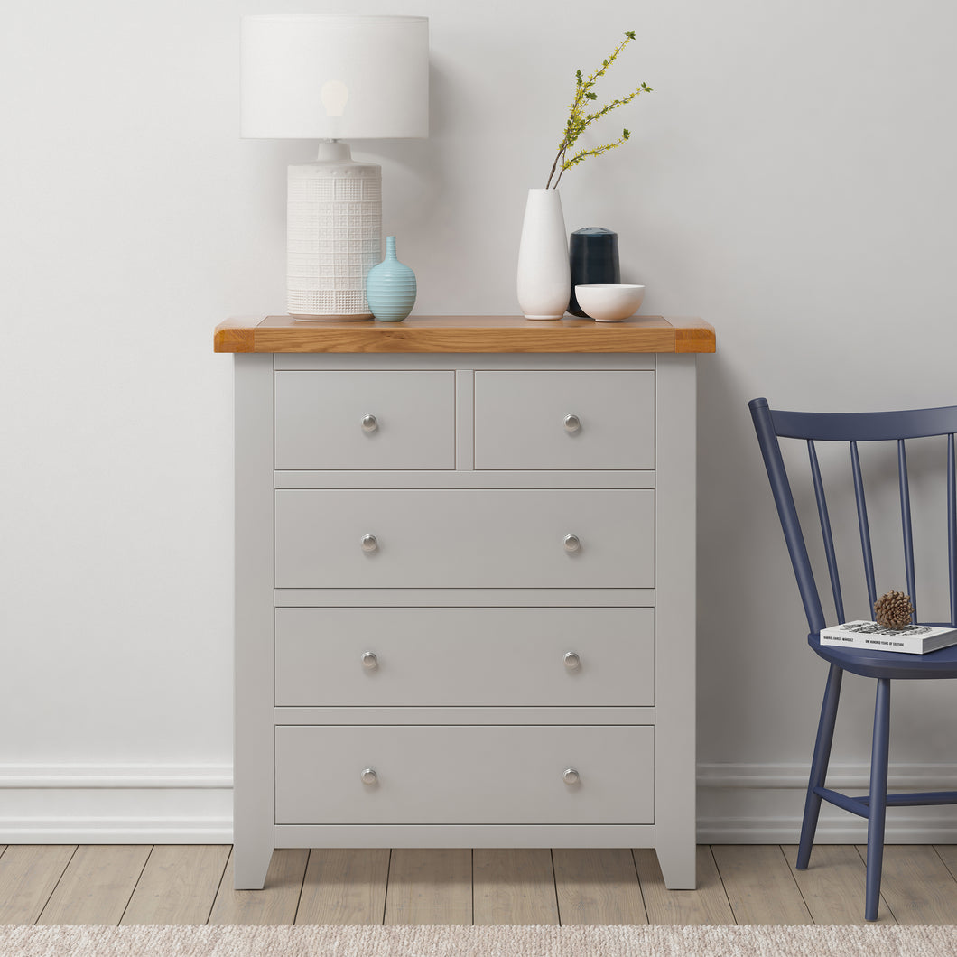 Cambridge Grey Painted Oak 2 Over 3 Chest Of Drawers