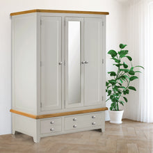 Cambridge Grey Painted Oak 3 Door 2 Drawer Wardrobe