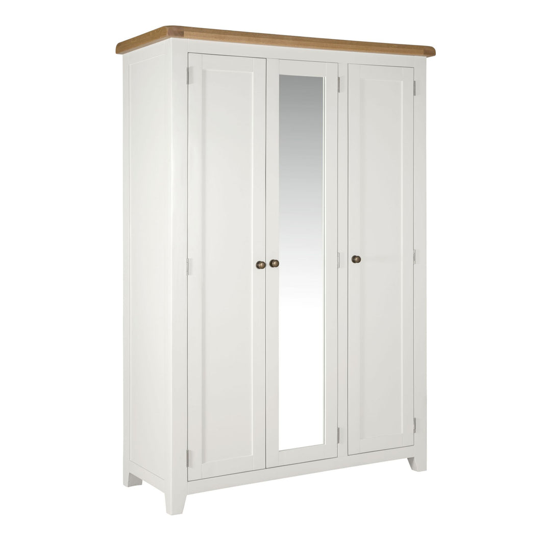 Cambridge White Painted Oak 3 Door Full Hanging Wardrobe - HomePlus Furniture