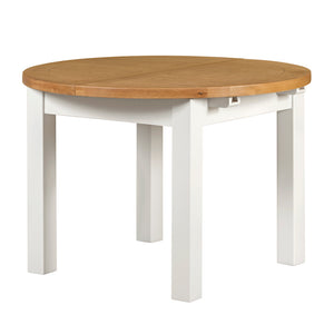 Cambridge White Painted Oak Round Extending Dining Table (1.1 m-1.5 m) - HomePlus Furniture